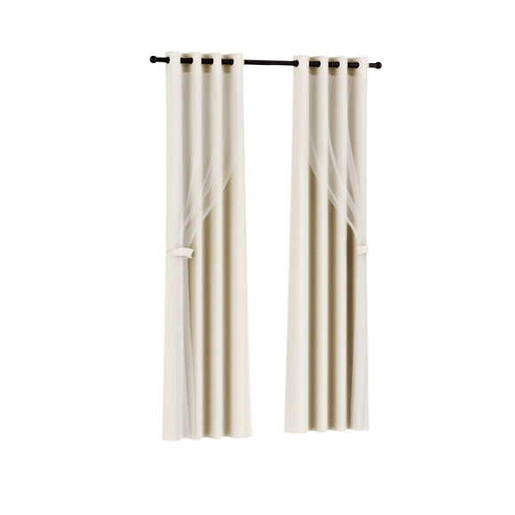 NNEDSZ 2X 132x304cm Blockout Sheer Curtains Beige