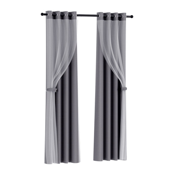 NNEDSZ 2X 132x304cm Blockout Sheer Curtains Charcoal