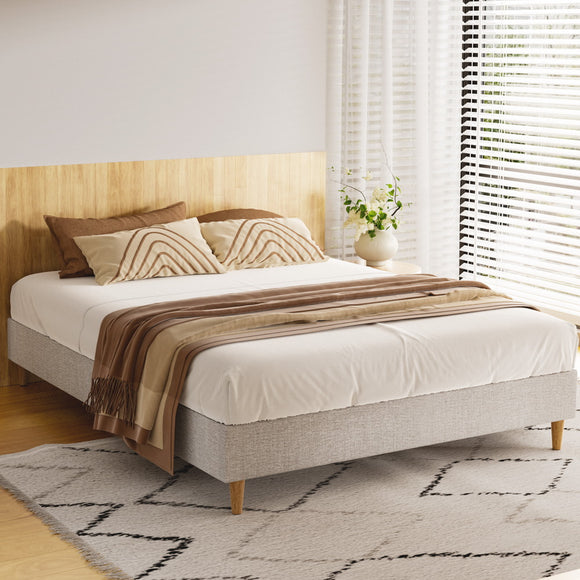 NNEDSZ Artiss Bed Frame Queen Size Beige ZORA