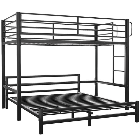 NNEMB SLUMBER Single Loft Bed And Double Underbed, Multifunctional, Space Saving with Fixed Ladder, Matte Dark Grey