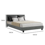 NNEMB Double Size Bed Frame, Upholstered Fabric Base with Headboard, Grey