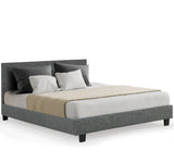 NNEMB Double Size Bed Frame, Upholstered Fabric Base with Headboard, Grey
