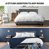 NNEMB Double Size Bed Frame, Upholstered Fabric Base with Headboard, Grey