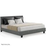 NNEMB Double Size Bed Frame, Upholstered Fabric Base with Headboard, Grey