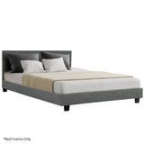NNEMB Queen Size Bed Frame, Upholstered Fabric Base with Headboard, Grey