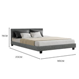 NNEMB King Size Bed Frame, Upholstered Fabric Base with Headboard, Grey