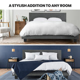NNEMB King Size Bed Frame, Upholstered Fabric Base with Headboard, Grey
