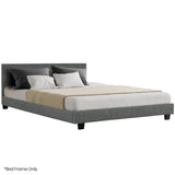 NNEMB King Size Bed Frame, Upholstered Fabric Base with Headboard, Grey