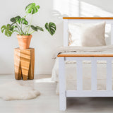 NNEMB Single Wooden Bed Frame, Modern Design, For Kids or Adults, Bedroom Furniture, White