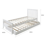 NNEMB Wooden Single Bed Frame w/ Pop Up Trundle, for Kids Bedroom, White