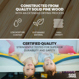 NNEMB Single Over Double Wooden Bunk Bed Frame, Triple Solid Pine 2-in-1 Modular Design, Converts to 2 Beds, For Kids, White