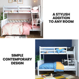 NNEMB Single Over Double Wooden Bunk Bed Frame, Triple Solid Pine 2-in-1 Modular Design, Converts to 2 Beds, For Kids, White