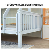 NNEMB Single Over Double Wooden Bunk Bed Frame, Triple Solid Pine 2-in-1 Modular Design, Converts to 2 Beds, For Kids, White