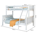 NNEMB Single Over Double Wooden Bunk Bed Frame, Triple Solid Pine 2-in-1 Modular Design, Converts to 2 Beds, For Kids, White