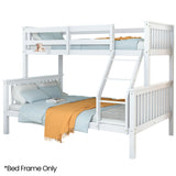 NNEMB Single Over Double Wooden Bunk Bed Frame, Triple Solid Pine 2-in-1 Modular Design, Converts to 2 Beds, For Kids, White