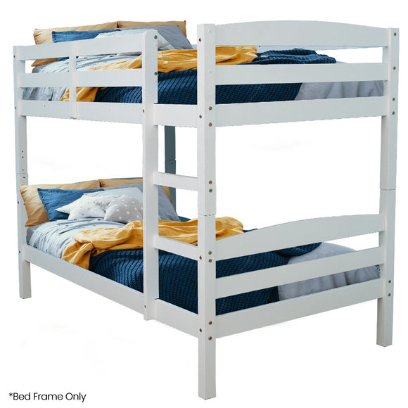 NNEMB Single Bunk Bed Frame, Solid Pine 2-in-1 Modular Design, White