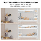 NNEMB Single Bunk Bed Frame, Solid Pine 2-in-1 Modular Design, White