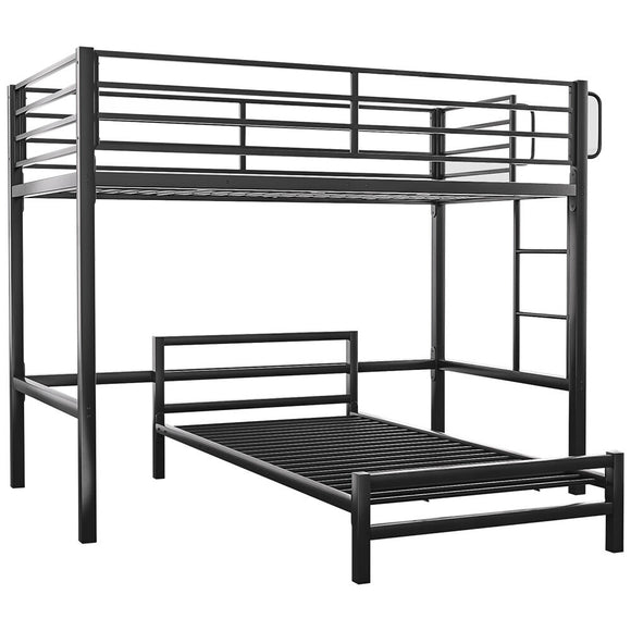 NNEMB SLUMBER Single Loft Bed And Single Underbed, Multifunctional, Space Saving with Fixed Ladder, Matte Dark Grey