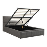 NNEED Double Bed Frame Gas Lift Storage Base Fabric Grey