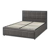 NNEED Double Bed Frame Gas Lift Storage Base Fabric Grey