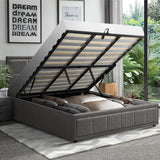 NNEED Bed Frame King Size Gas Lift Storage Base Fabric Grey