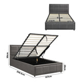 NNEED Bed Frame King Single Gas Lift Storage Base Fabric Grey