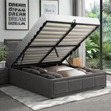 NNEED Bed Frame King Single Gas Lift Storage Base Fabric Grey