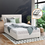 NNEED Bed Frame King Single Gas Lift Storage Base Boucle White