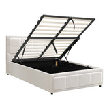 NNEED Bed Frame King Single Gas Lift Storage Base Boucle White