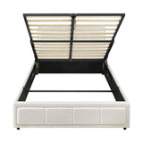 NNEED Bed Frame King Single Gas Lift Storage Base Boucle White