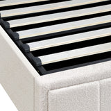 NNEED Bed Frame King Single Gas Lift Storage Base Boucle White