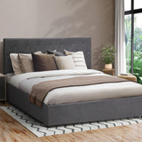 NNEED Bed Frame Double Size Gas Lift Base Storage Fabric Grey