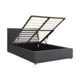 NNEED Bed Frame Double Size Gas Lift Base Storage Fabric Grey