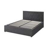 NNEED Bed Frame Double Size Gas Lift Base Storage Fabric Grey