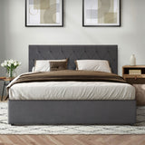 NNEED Bed Frame Double Size Gas Lift Base Storage Fabric Grey