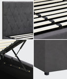 NNEED Bed Frame Double Size Gas Lift Base Storage Fabric Grey