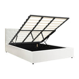 NNEED Bed Frame King Size Gas Lift Base Storage Leather White