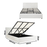 NNEED Bed Frame King Size Gas Lift Base Storage Leather White