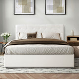 NNEED Bed Frame King Size Gas Lift Base Storage Leather White