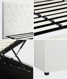 NNEED Bed Frame King Size Gas Lift Base Storage Leather White