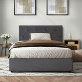 NNEED Bed Frame King Single Gas Lift Base Storage Fabric Grey