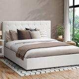 NNEED Bed Frame Queen Size Gas Lift Base Storage Leather White