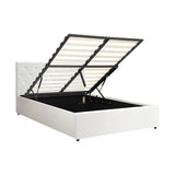 NNEED Bed Frame Queen Size Gas Lift Base Storage Leather White