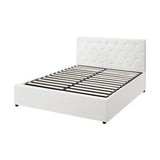 NNEED Bed Frame Queen Size Gas Lift Base Storage Leather White