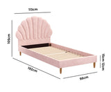 NNEED Single Bed Frame Scallop-Shape Bedhead Pink Velvet