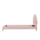 NNEED Single Bed Frame Scallop-Shape Bedhead Pink Velvet