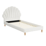 NNEED Single Bed Frame Scallop-Shape Bedhead White Boucle
