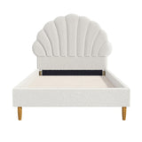 NNEED Single Bed Frame Scallop-Shape Bedhead White Boucle