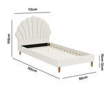 NNEED Single Bed Frame Scallop-Shape Bedhead White Boucle