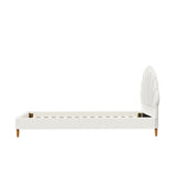 NNEED Single Bed Frame Scallop-Shape Bedhead White Boucle